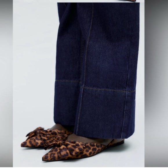 ZARA Leopard Animal Print Big Bow Slingback Flats Shoes - Picture 3 of 4